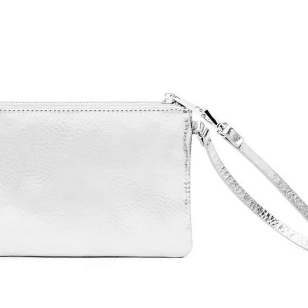 STRAPPY SILVER METALLIC WRISTLET CLUTCH